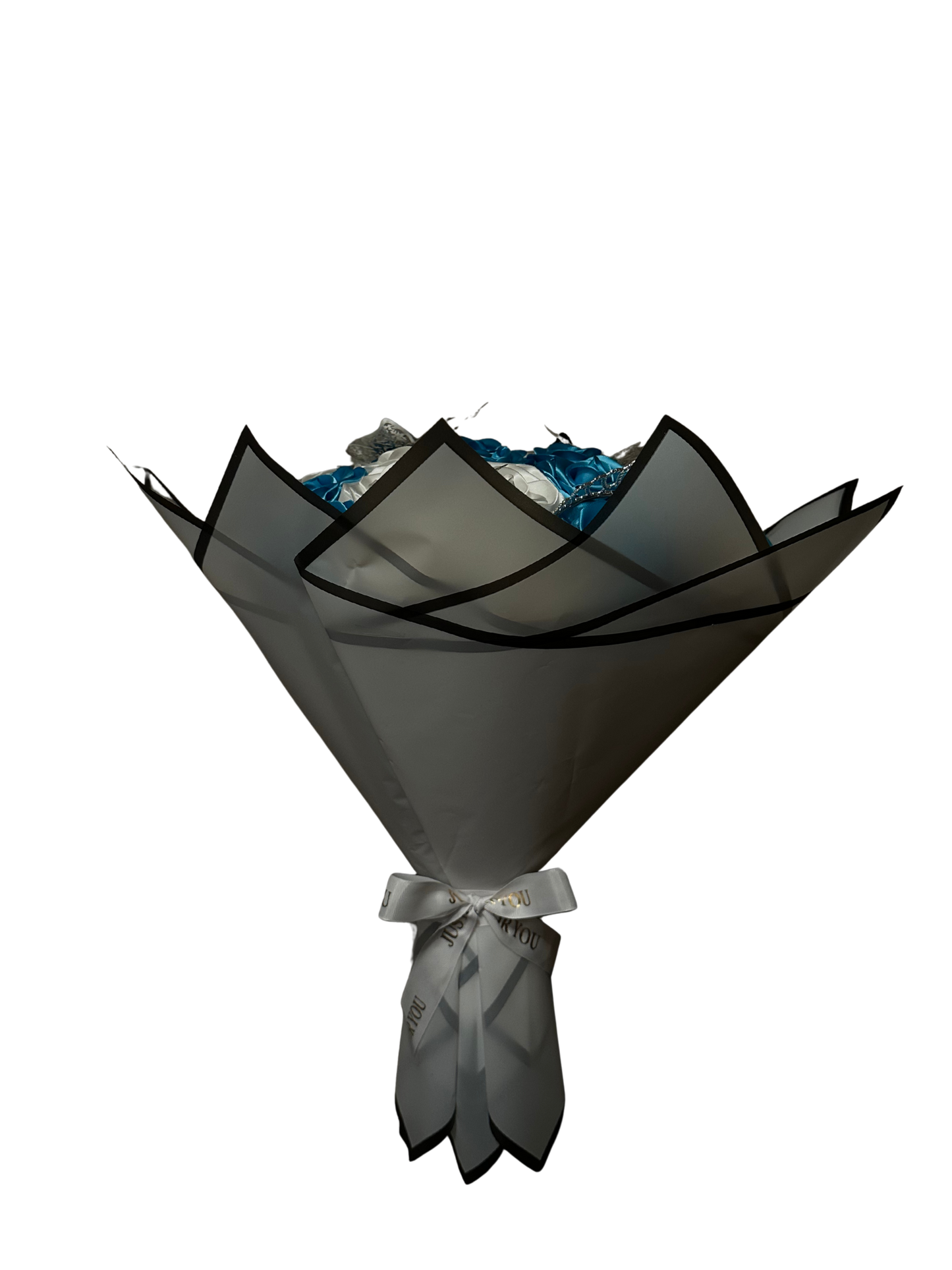 36 rožių- šviesiai mėlyna (elektrinė), balta