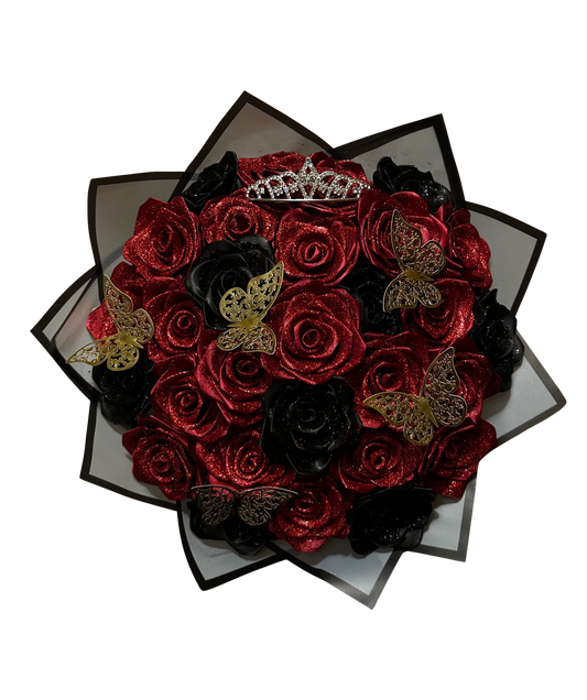 29 rožių- blizgi raudona, blizgi juoda