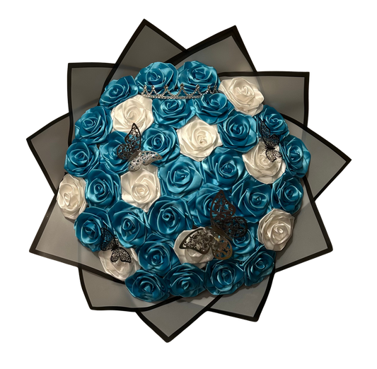 36 rožių-šviesiai mėlyna (elektrinė), balta